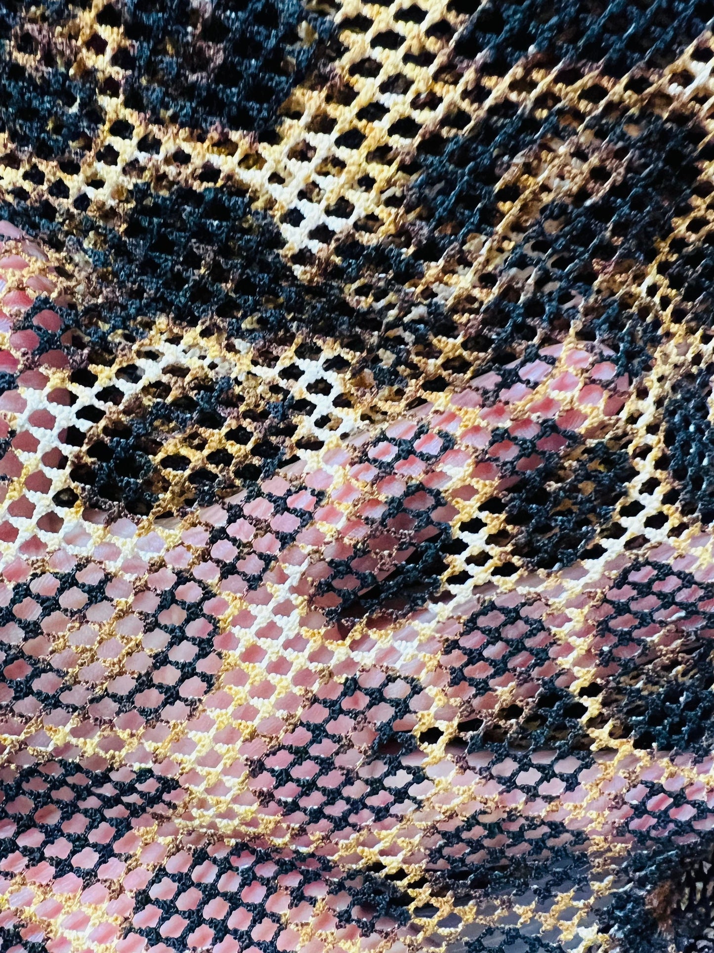 Exotic Leopard design print on poly fishnet 2-way stretch 58/60” Sold by the YD. Ships Worldwide from Los Angeles California USA