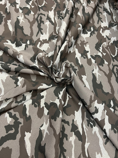 Camouflage design Gray/Black/Silver print on great quality of nylon spandex 4-way stretch 58/60” Sold by the YD. Ships Worldwide from LA