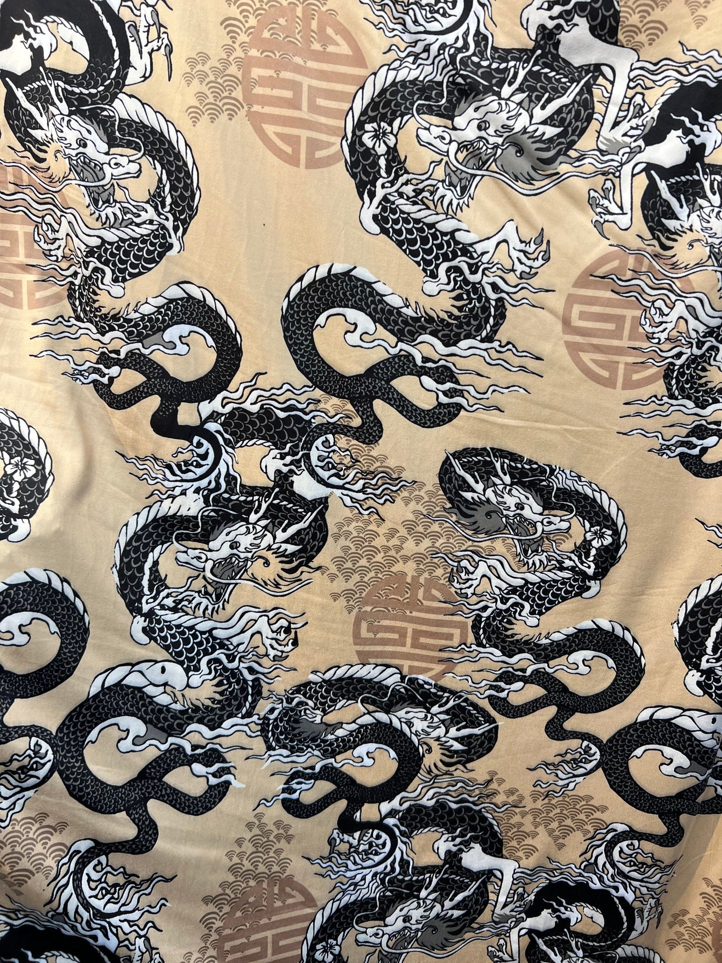 Exotic dragon design print on poly brushed spandex light weight 4-way stretch 58/60”