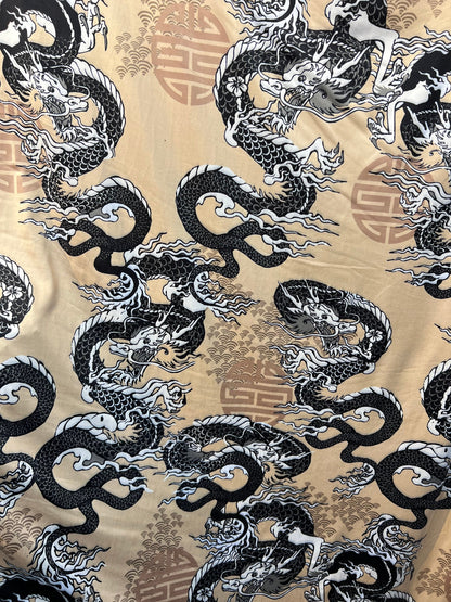 Exotic dragon design print on poly brushed spandex light weight 4-way stretch 58/60”