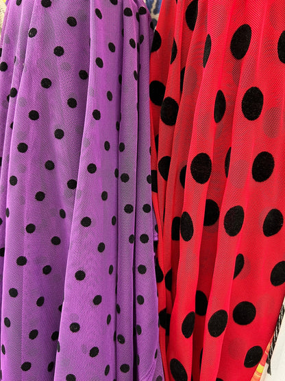 Polka dots design power mesh nylon spandex with flocking dots 4-way stretch 58/60” Sold by the YD. Ships Worldwide from Los Angeles CA