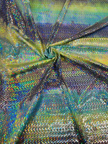 Dragón scales design hologram sequins on tie dye nylon spandex 4-way stretch 58/60” Sold by the YD. Ships Worldwide from Los Angeles CA