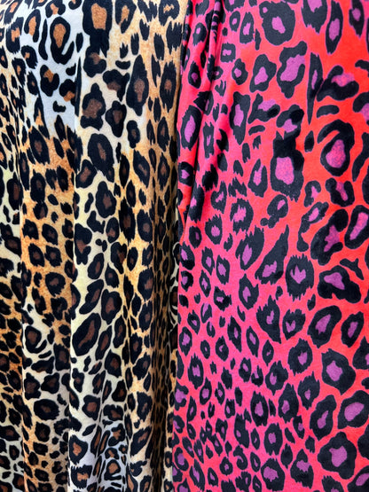 New Exotic Leopard design print on great quality of stretch velvet High quality 4-way stretch 58/60”