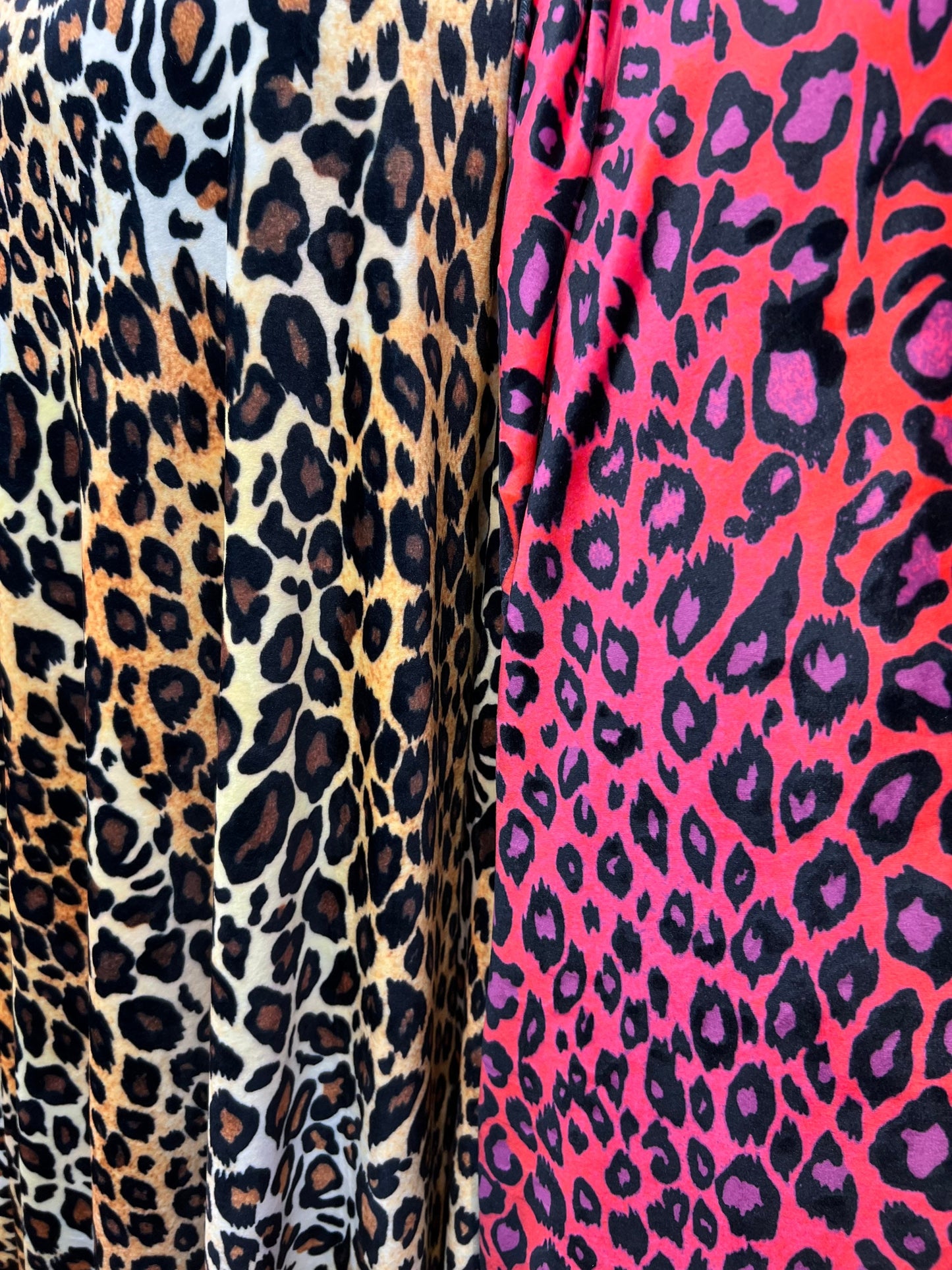 New Exotic Leopard design print on great quality of stretch velvet High quality 4-way stretch 58/60”