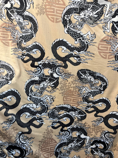 Exotic dragon design print on poly brushed spandex light weight 4-way stretch 58/60”