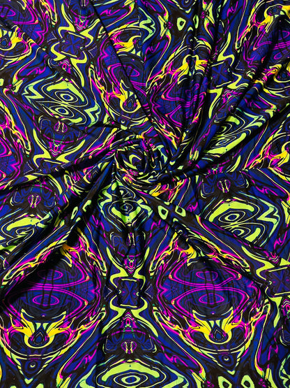 Modern abstract design purple/Multicolor print on best quality of nylon spandex;-way stretch 58/60”