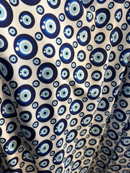 New Nazar Eye-Shape design print on great quality of nylon spandex 4-way stretch 58/60” Sold by the YD. Ships Worldwide from Los Angeles CA