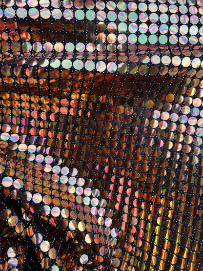 New Iridescent disco sequins design on metallic poly spandex 2-way stretch 58/60” Sold by the YD. Ships Worldwide from Los Ángeles