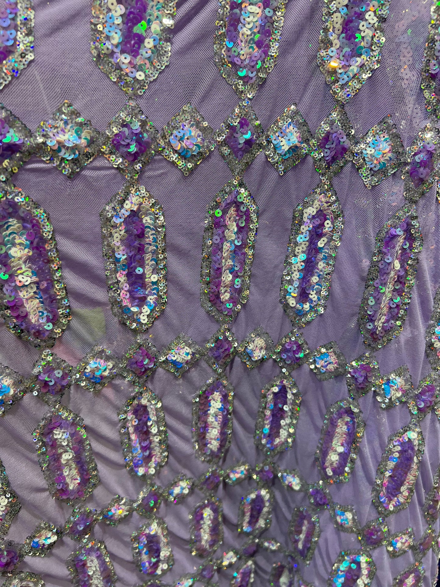 New Jewelry Geometric design Luxury iridescent sequins embroidered on stretch mesh 2-way stretch 50/52”