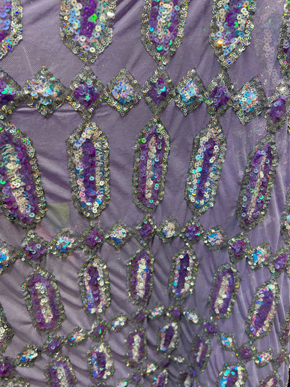 New Jewelry Geometric design Luxury iridescent sequins embroidered on stretch mesh 2-way stretch 50/52”