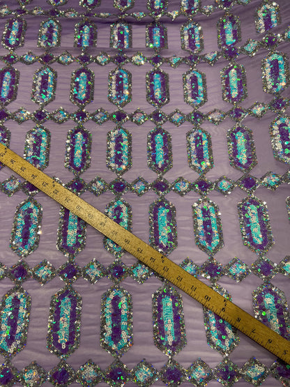 New Jewelry Geometric design Luxury iridescent sequins embroidered on stretch mesh 2-way stretch 50/52”