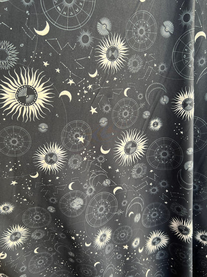 New celestial design print on great quality of nylon spandex brushed 4-way stretch 58/60” Sold by the YD. Ships Worldwide from Los Angeles