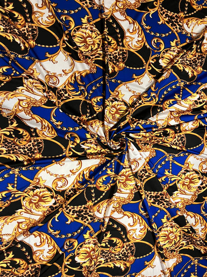 New Brand fashion design sapphire/gold print on great quality of nylon spandex 4-way stretch 58/60” Sold by the YD. Ships Worldwide