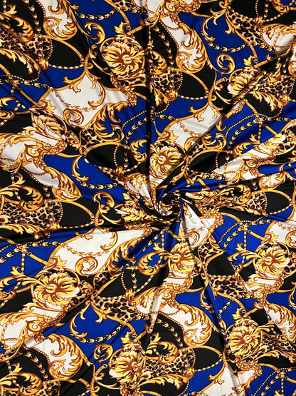 New Brand fashion design sapphire/gold print on great quality of nylon spandex 4-way stretch 58/60” Sold by the YD. Ships Worldwide