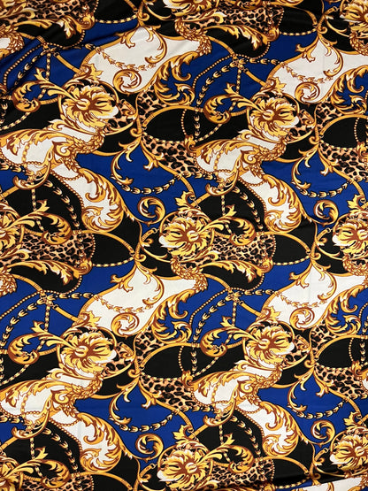 New Brand fashion design sapphire/gold print on great quality of nylon spandex 4-way stretch 58/60” Sold by the YD. Ships Worldwide