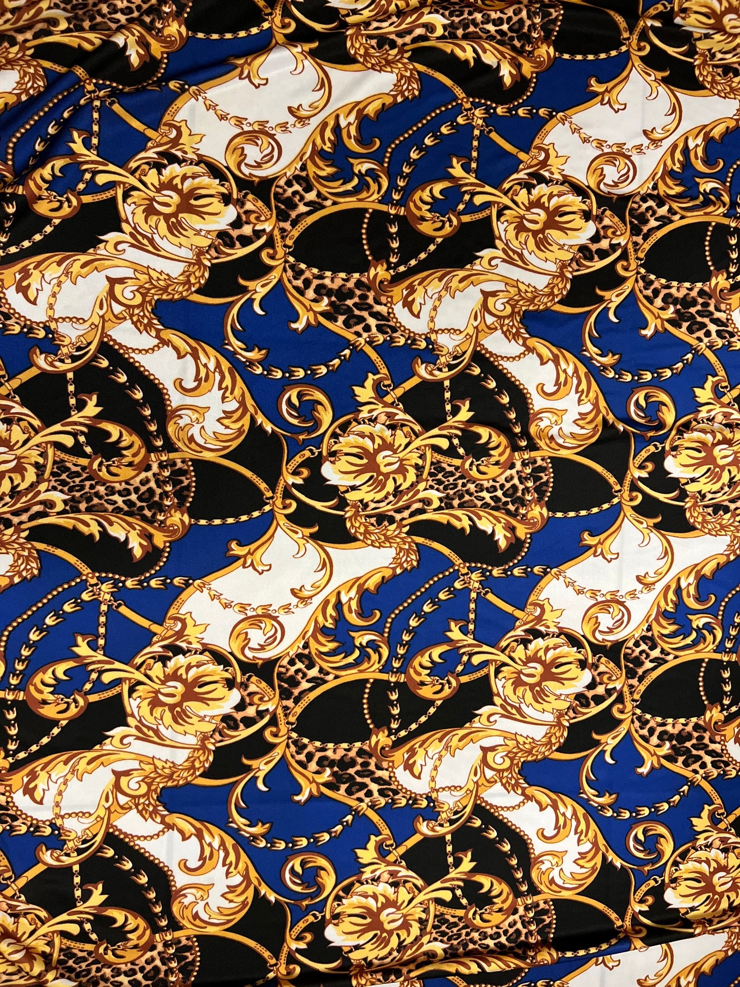 New Brand fashion design sapphire/gold print on great quality of nylon spandex 4-way stretch 58/60” Sold by the YD. Ships Worldwide