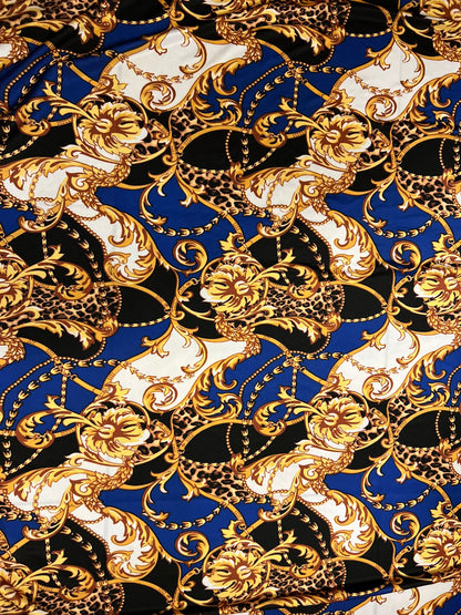 New Brand fashion design sapphire/gold print on great quality of nylon spandex 4-way stretch 58/60” Sold by the YD. Ships Worldwide