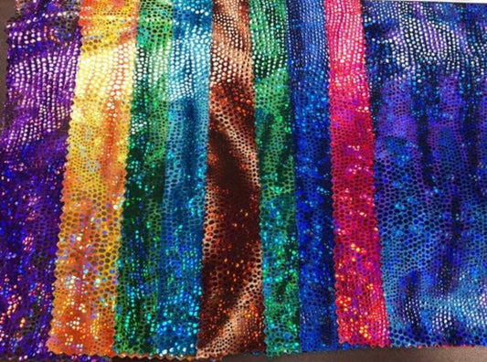 New disco cobra design hologram foil on nylon spandex 4way stretch 58/60" Sold by the YD. Ships worldwide from Los Angeles CA USA