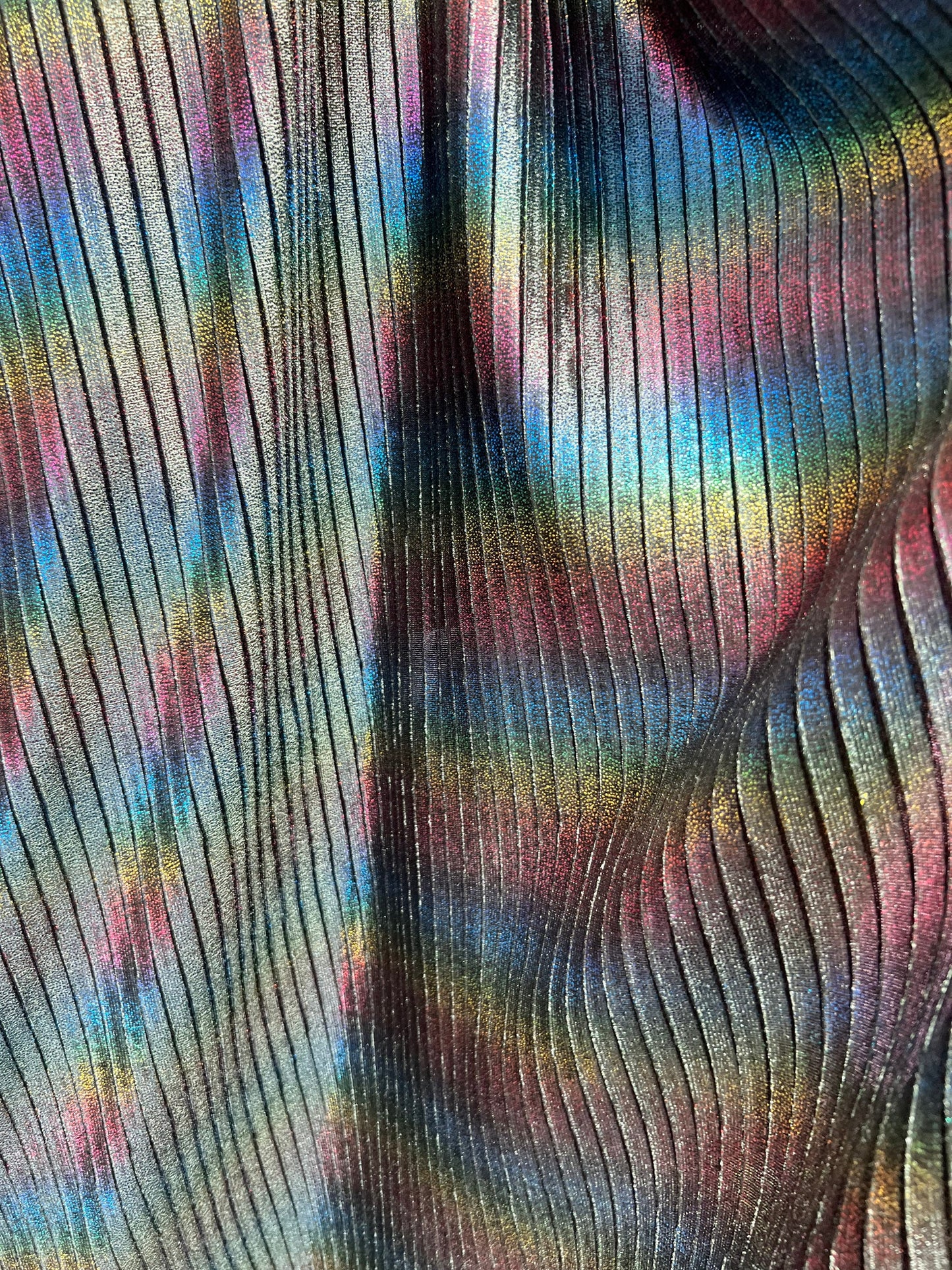 New Luxury pleated Tie dye velvet with foil 2-way stretch 58/60” Sold by the YD. Ships Worldwide from Los Angeles California USA