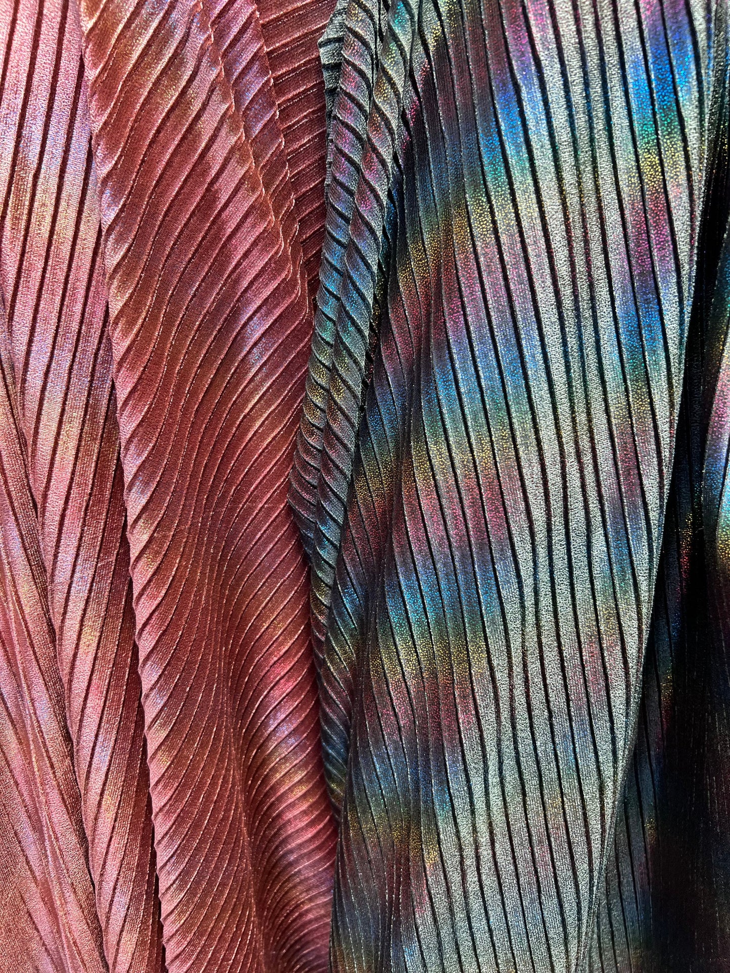 New Luxury pleated Tie dye velvet with foil 2-way stretch 58/60” Sold by the YD. Ships Worldwide from Los Angeles California USA