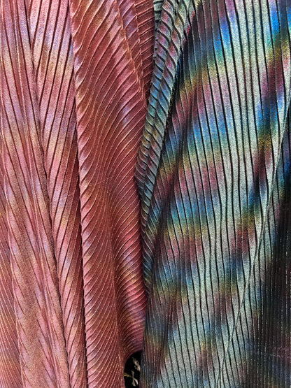 New Luxury pleated Tie dye velvet with foil 2-way stretch 58/60” Sold by the YD. Ships Worldwide from Los Angeles California USA