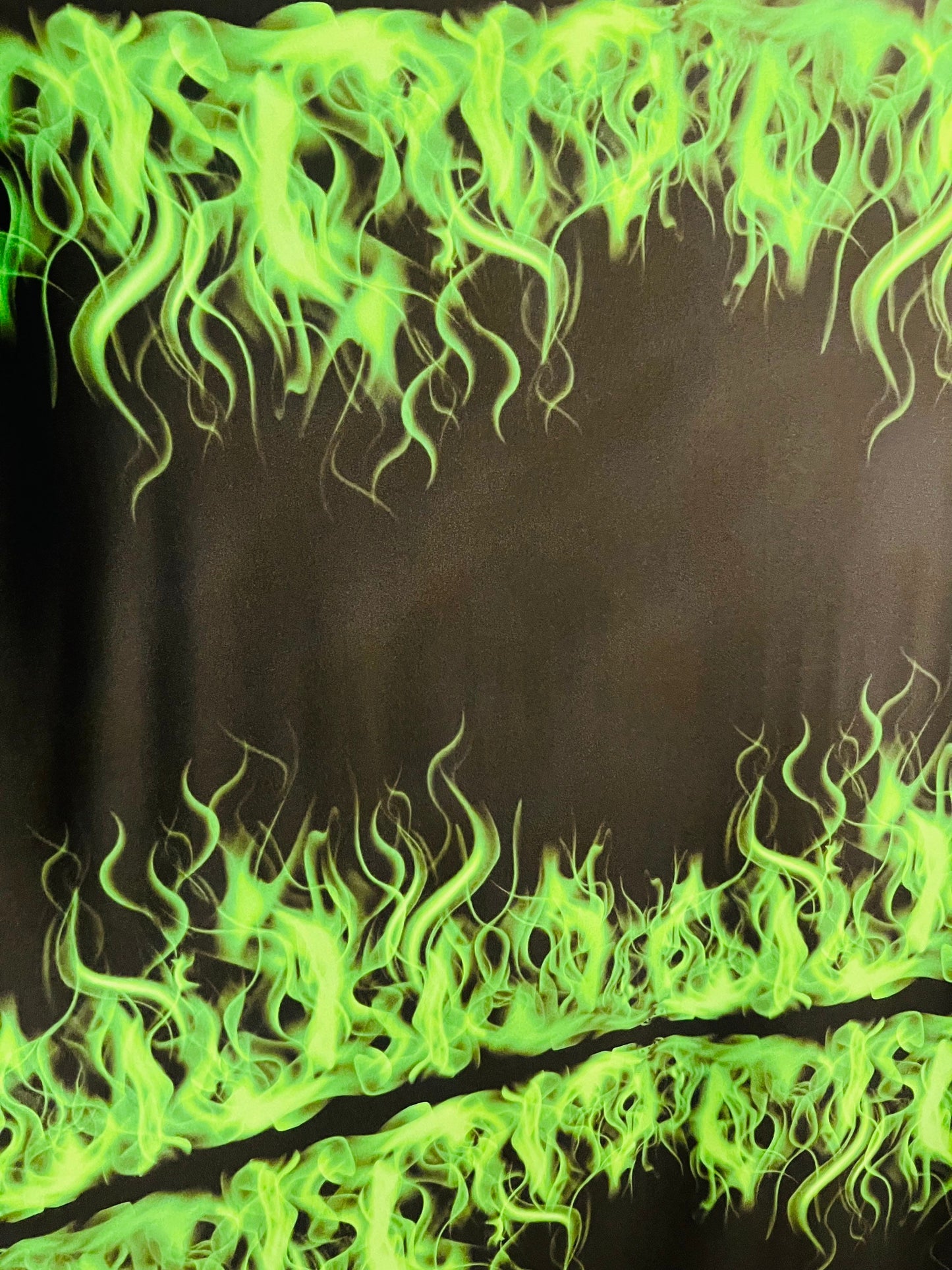 Flames design Black/Green print on great quality of Poly spandex 4-way stretch 58/60” Sold by the YD. Ships Worldwide from Los Angeles CA