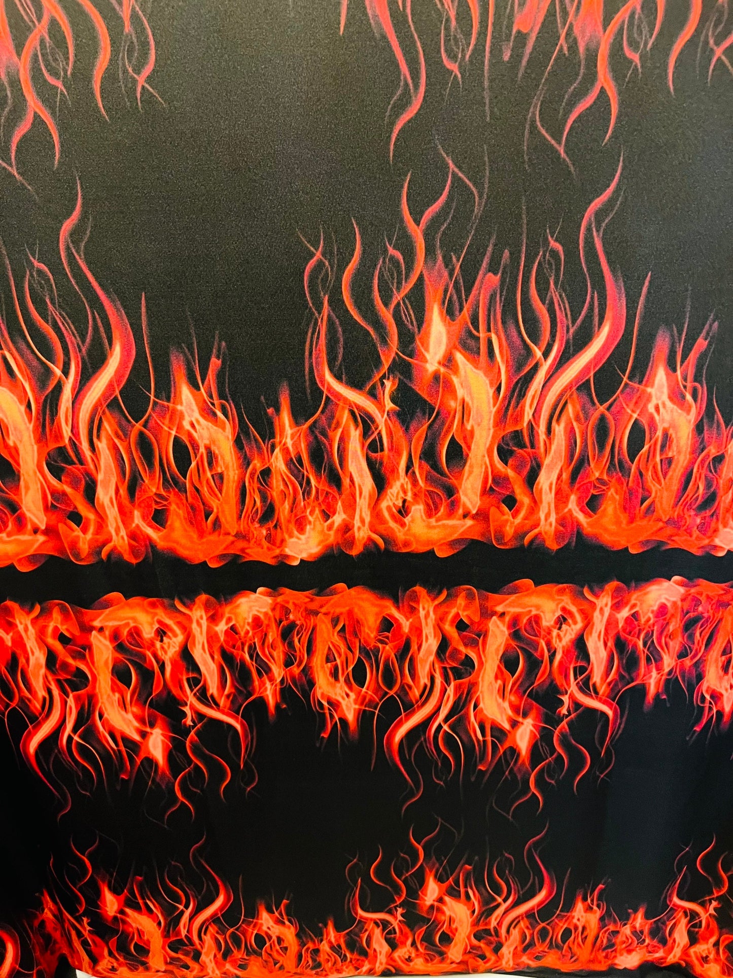 Flames design Black/Fire print on great quality of Poly spandex 4-way stretch 58/60” Sold by the YD. Ships Worldwide from Los Angeles