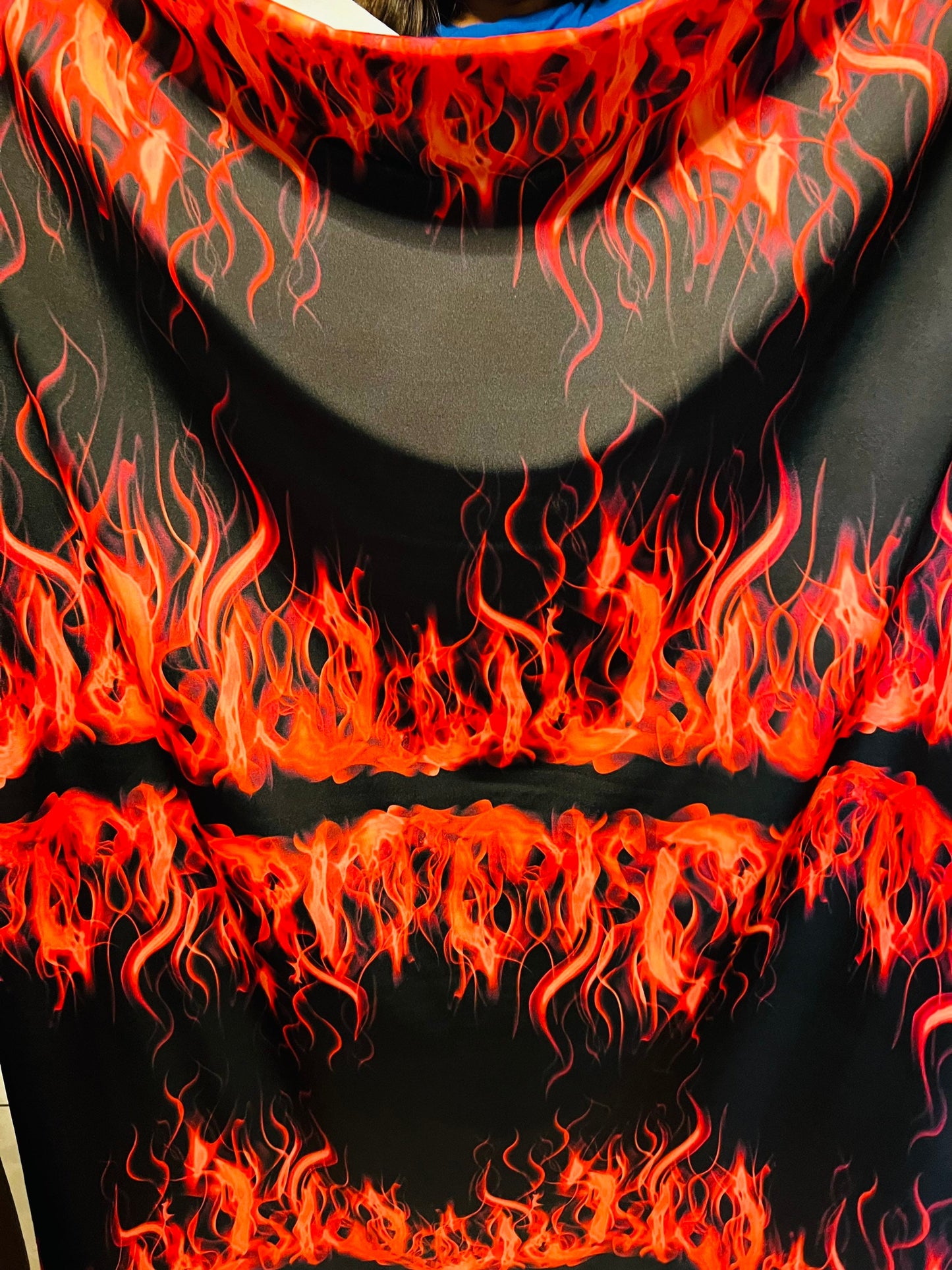 Flames design Black/Fire print on great quality of Poly spandex 4-way stretch 58/60” Sold by the YD. Ships Worldwide from Los Angeles