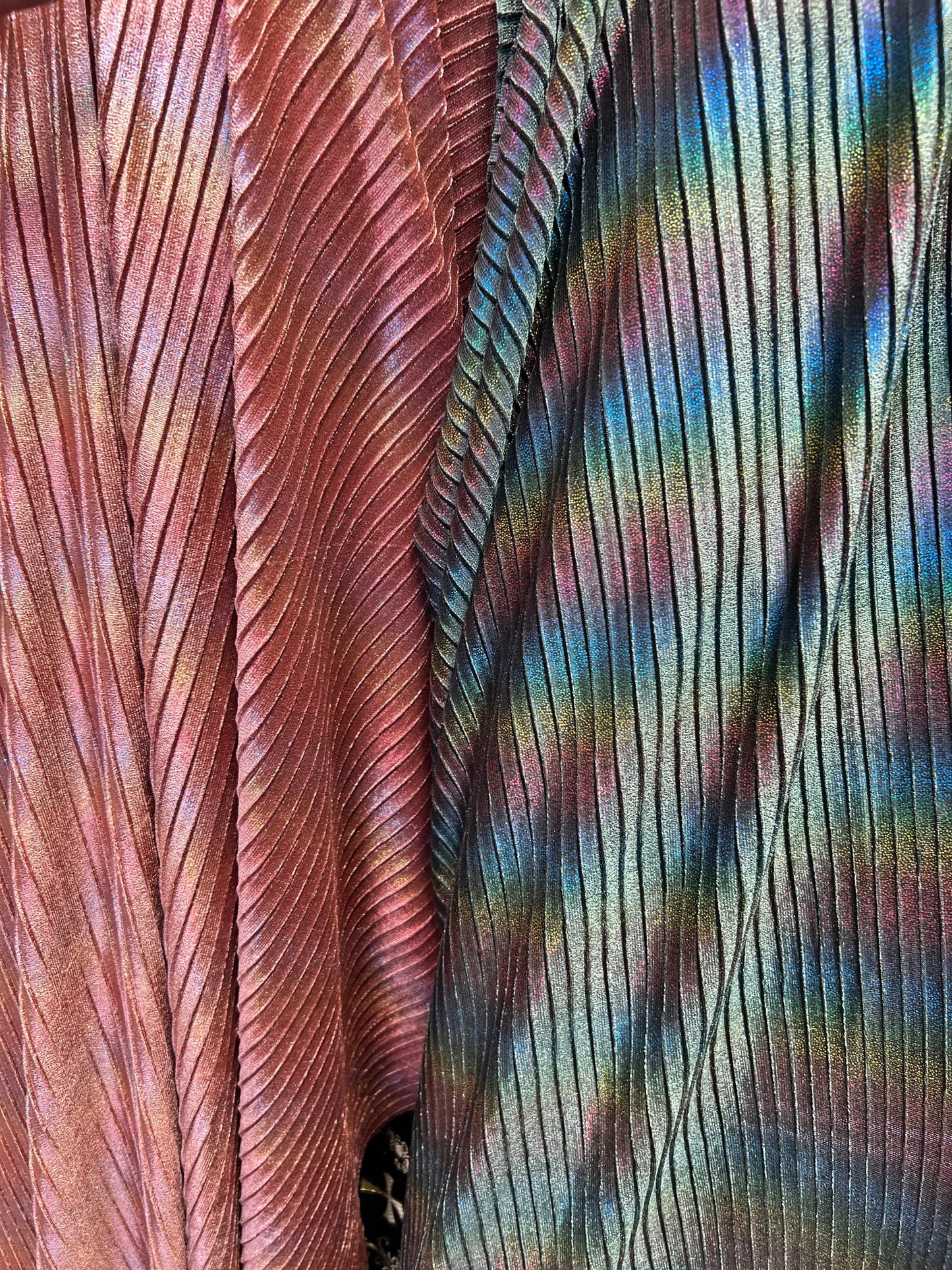 New Luxury pleated Tie dye velvet with foil 2-way stretch 58/60” Sold by the YD. Ships Worldwide from Los Angeles California USA