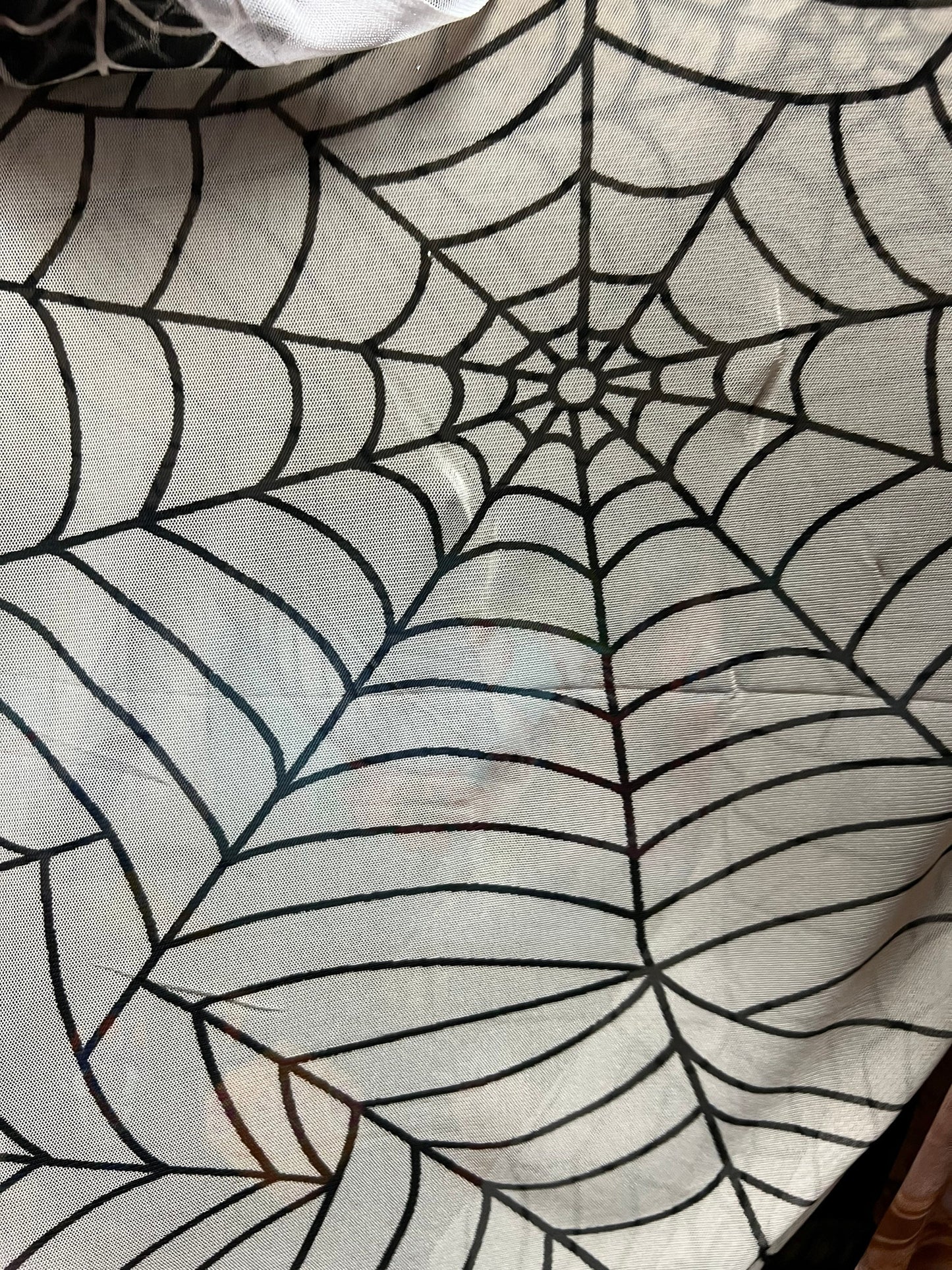 Spiderweb design print on poly mesh 4-way stretch 58/60” Sold by the YD. Ships Worldwide from Los Angeles California USA