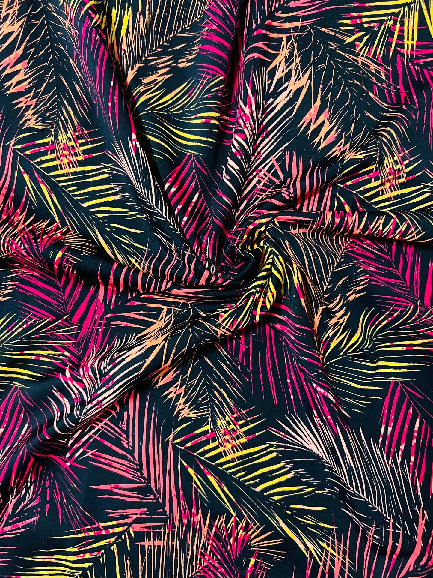 New Hawaiian print black multicolor print on best quality of nylon spandex 4-way stretch 58/60” Sold by the YD. Ships Worldwide from Los Ang