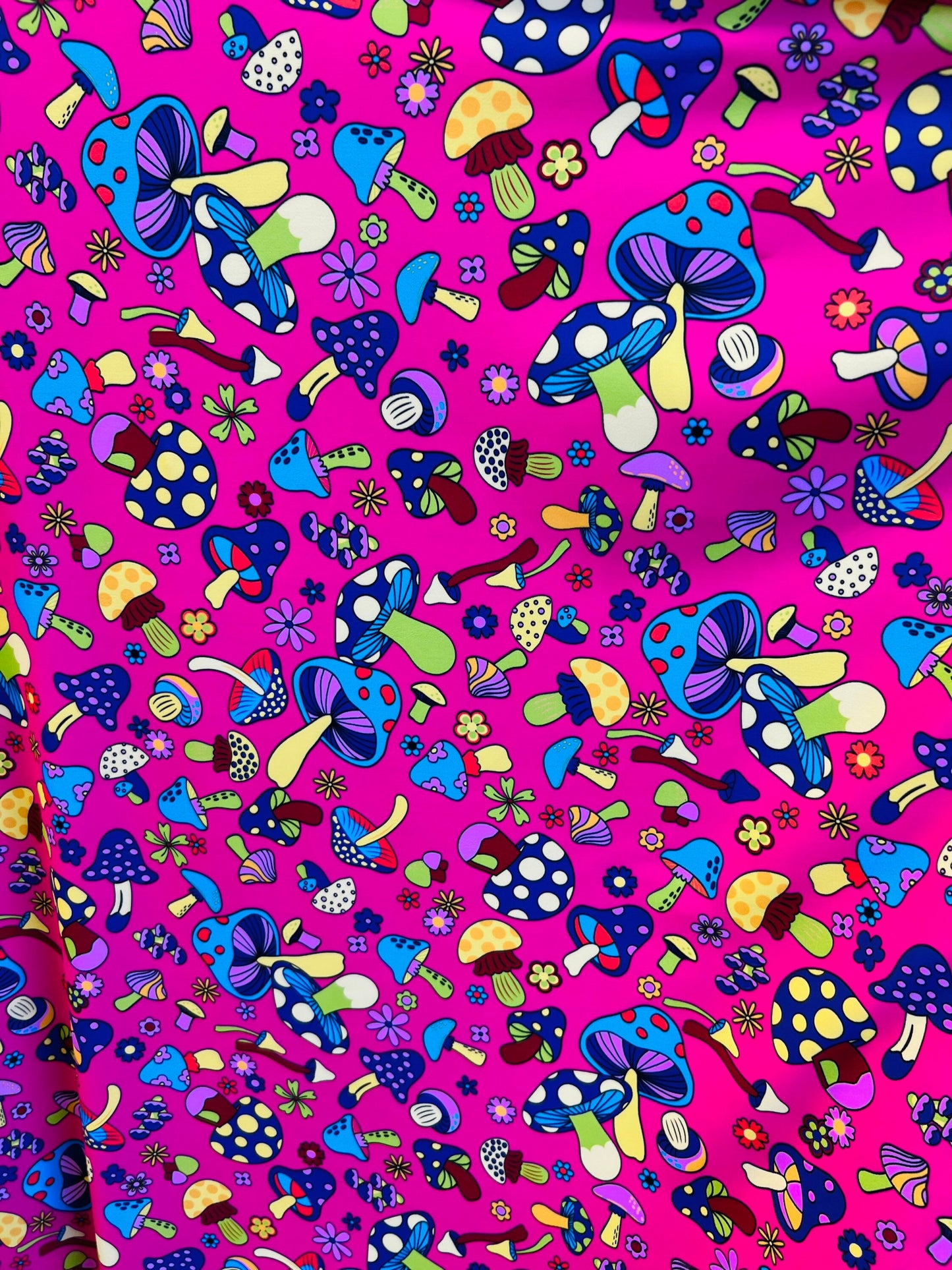 New Mushrooms design pink/multicolor print on best quality of Nylon spandex 4-way stretch 58/60” Sold by the YD. Ships Worldwide from L.A