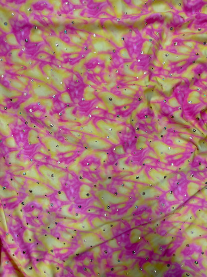 Water design Blue/green & Pink/yellow color print nylon spandex with hologram sequins 4-way stretch 58/60” Sold by the YD.