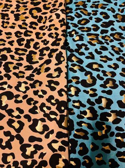 New exotic metallic leopard design nylon spandex 4-way stretch it glows in the dark 58/60” Sold by the YD. Ships worldwide from Los Angeles