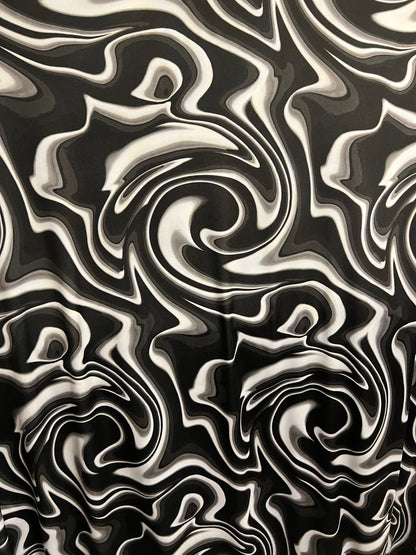 New Modern abstract lava design Black/white/gray print on best quality of nylon spandex 4-way stretch 58/60” Sold by the YD. Ships Worldwide