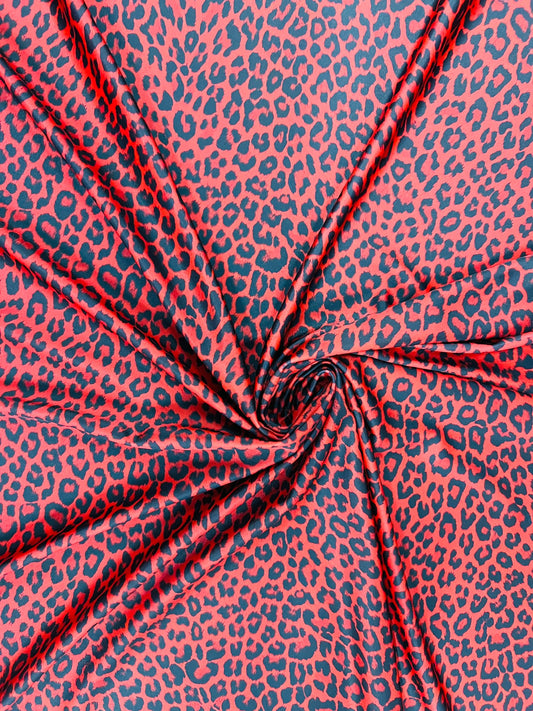 New Exotic Leopard design Red/Black print on great quality of Nylon spandex 4-way stretch 58/60” Sold by the YD. Ships Worldwide