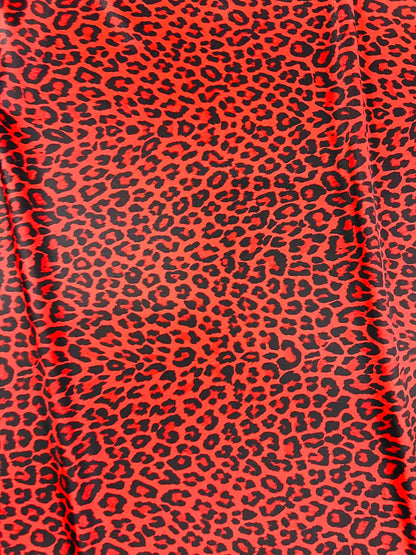 New Exotic Leopard design Red/Black print on great quality of Nylon spandex 4-way stretch 58/60” Sold by the YD. Ships Worldwide