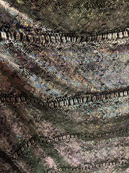 New Exotic Snake design hologram metallic nylon spandex 4-way stretch black/silver 58/60”  wolf by the YD.