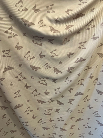 New Butterfly design Ribbed spandex Taupe color 4-way stretch 55/57” Sold by the YD. Ships Worldwide from Los Angeles California USA