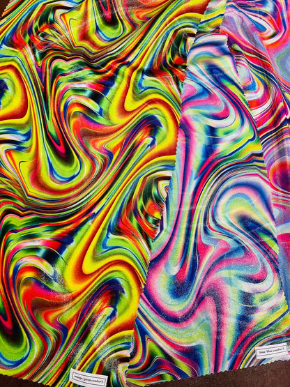 New Hologram Lava abstract design digital metallic Nylon spandex 4-way stretch 58/60” Sold by the YD. Ships Worldwide from Los Ángeles CA