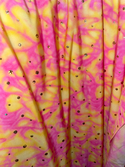 Water design Blue/green & Pink/yellow color print nylon spandex with hologram sequins 4-way stretch 58/60” Sold by the YD.