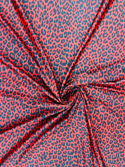 New Exotic Leopard design Red/Black print on great quality of Nylon spandex 4-way stretch 58/60” Sold by the YD. Ships Worldwide