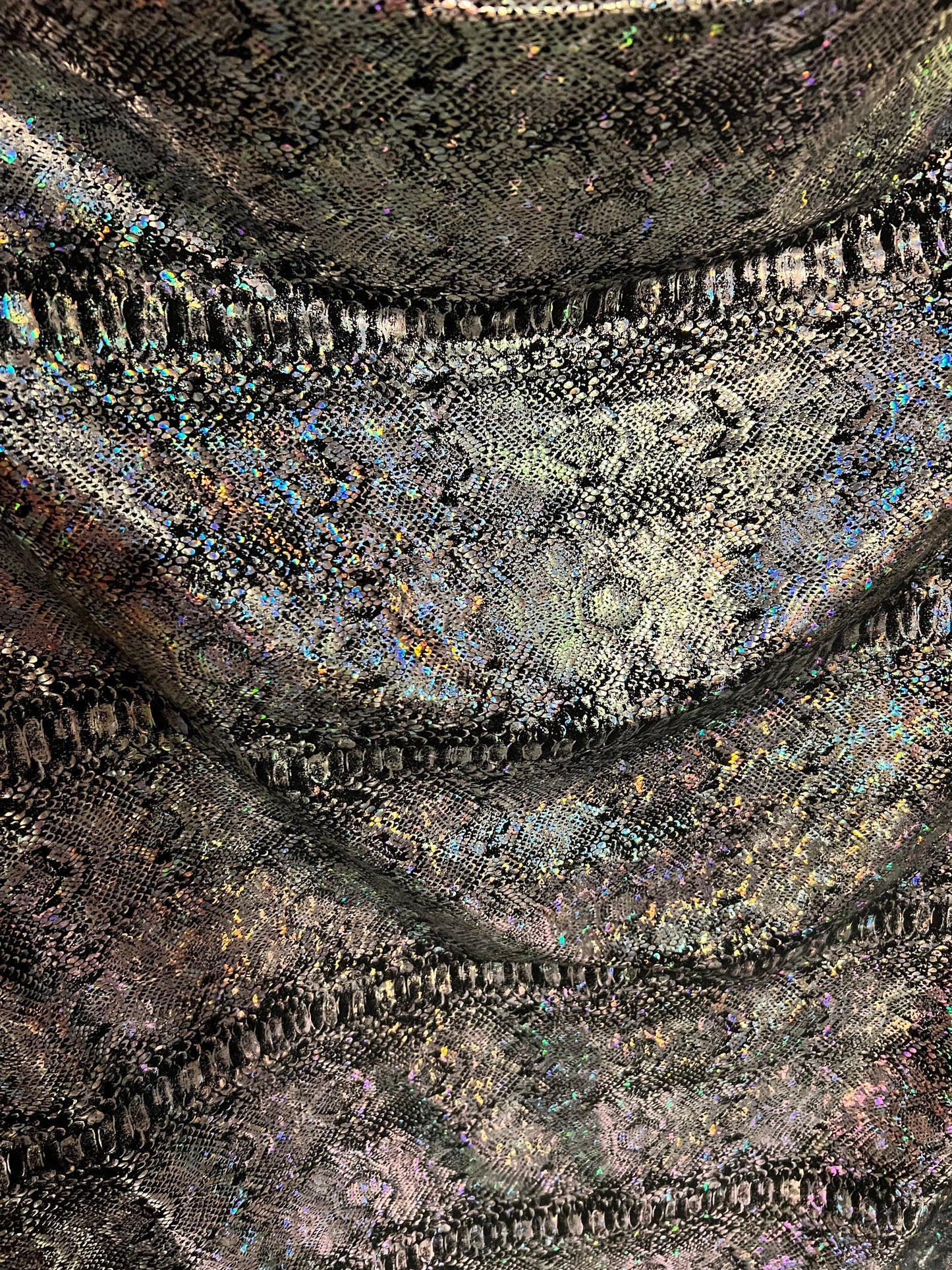 New Exotic Snake design hologram metallic nylon spandex 4-way stretch black/silver 58/60”  wolf by the YD.