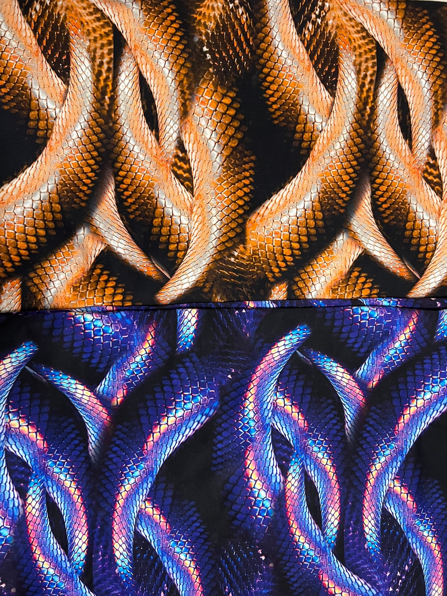 Anaconda Exotic snake design print on best quality of heavy Nylon spandex Brazilian quality 4-way stretch 58/60” Sold by the YD.