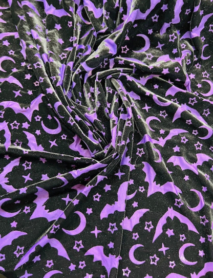 Halloween design on luxury burnout stretch velvet 4-way 58/60” Sold by the YD. Ships worldwide from Los Angeles California USA