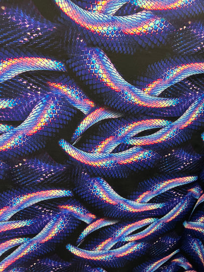 Anacondas design exotic Amazon snake print on best quality of heavy nylon spandex 4-way stretch 58/60” Sold by the YD. Ships worldwide