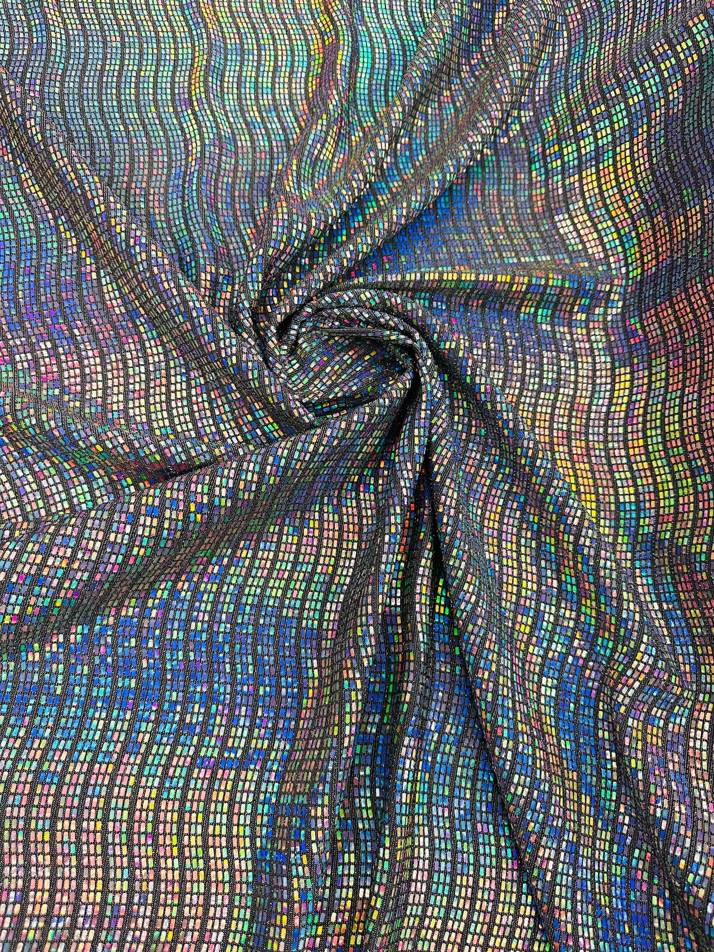 Spectrum Geometric design iridescent silver sequins all over metallic poly spandex 2-way stretch 58/60”