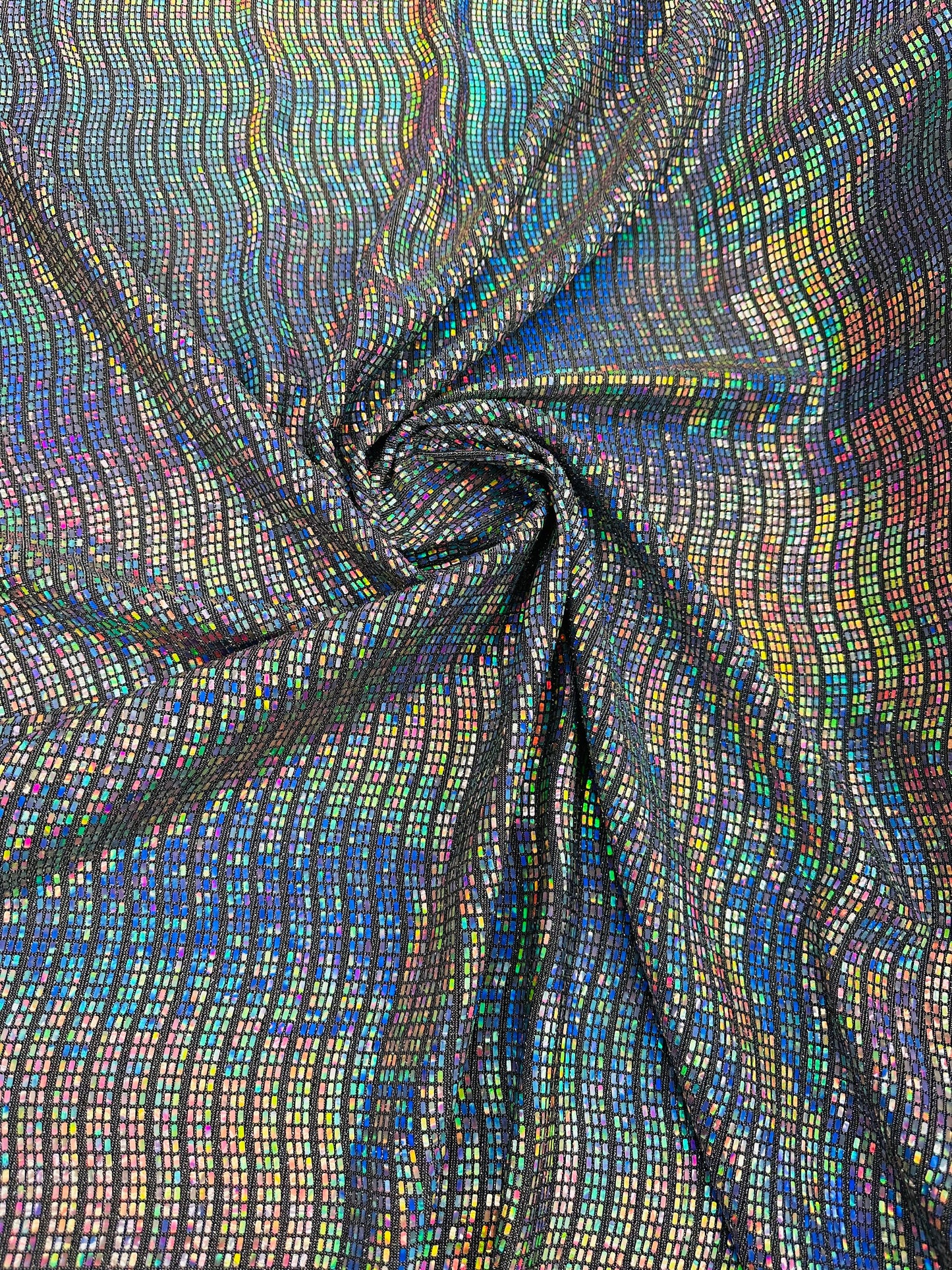 Spectrum Geometric design iridescent silver sequins all over metallic poly spandex 2-way stretch 58/60”