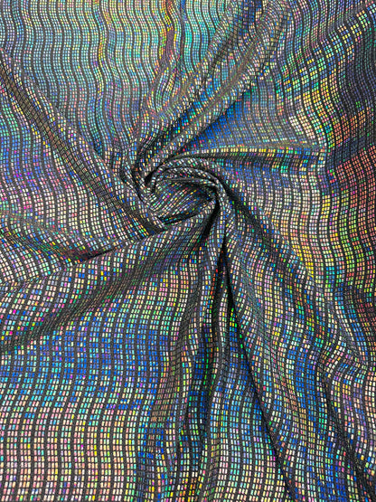 Spectrum Geometric design iridescent silver sequins all over metallic poly spandex 2-way stretch 58/60”