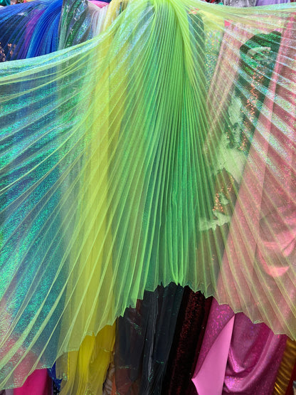 Sunburst pleated fabrics iridescent metallic organza 108” length by 56” width Sold by the PC ships worldwide from Los Angeles California USA